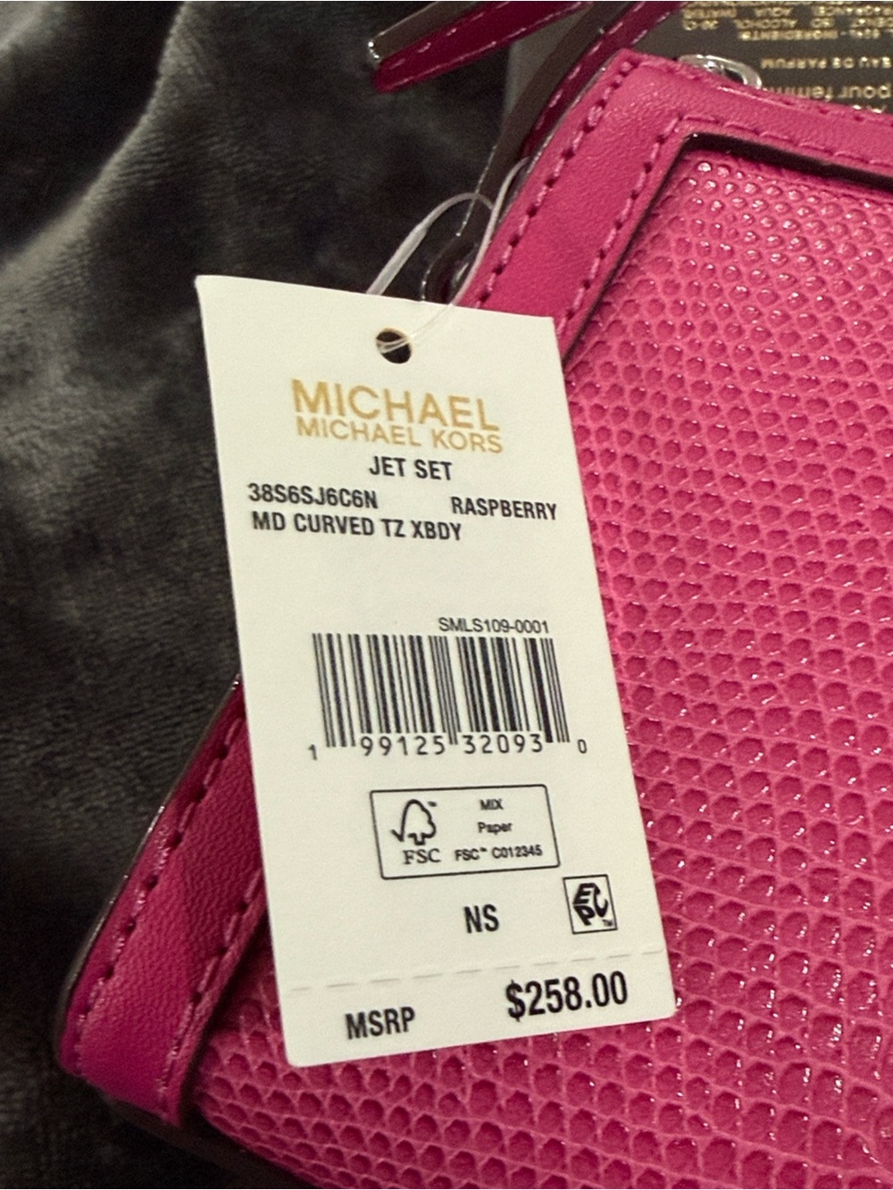 Michael Kors Jet Set Raspberry Lizard-Embossed Leather Crossbody - NWT - Picture 2 of 7